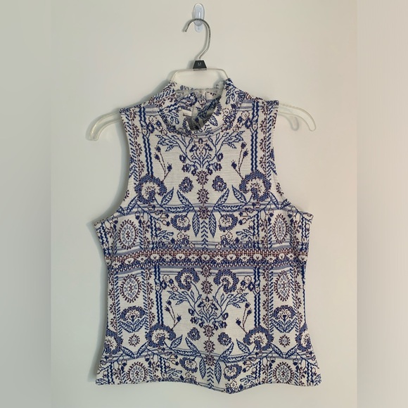 Anthropologie Agnes Jacquard Tank blue motif size S - Picture 2 of 7